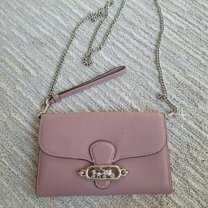 Coach Leather Chain Crossbody Wristlet Clutch Handbag Dusty Rose